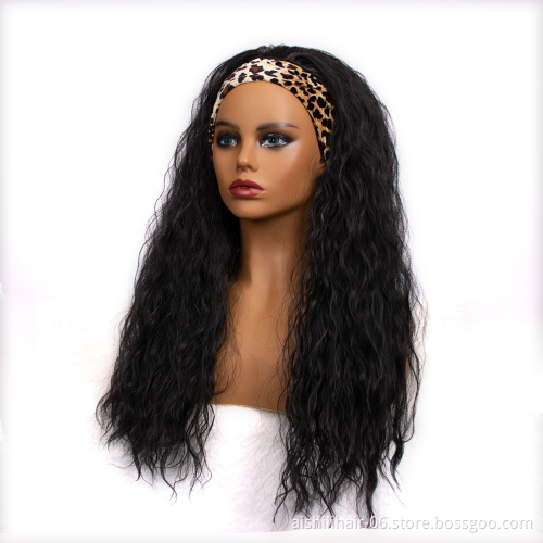 Wholesale Syntnetic Long Black Air Curly Hair Wigs With Mix Color Hiagh Quality Soft Headband For Women